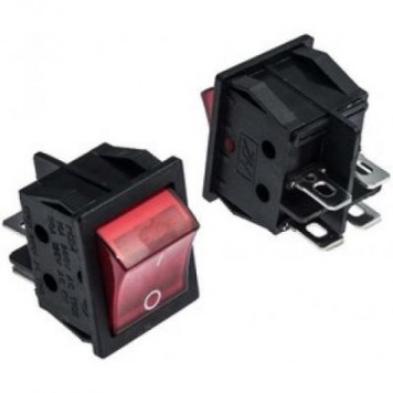 KCD4-201N-C3-R/4P, Переключатель клавишный, on-off красный с подсветкой 250VAC 5А