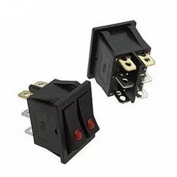 KCD3-2201-C-B/6P, Переключатель клавишный, 2 ON-OFF(DPST) с подсветкой 250VAC 5А