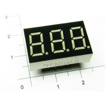 FYT-3631AG-11, 3-х разрядный индикатор, 9,2мм, зеленый, 570нм, 14-18мкд,, FORYARD