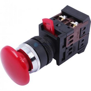 Кнопка AEAL-22 (Грибок красный), Кнопочный выключатель, (с фиксацией)НЗ+НО